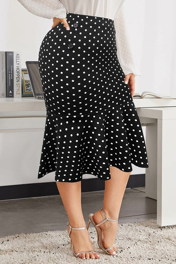 Woochic jupe grande taille à pois carreaux taille haute noir 1 1XL